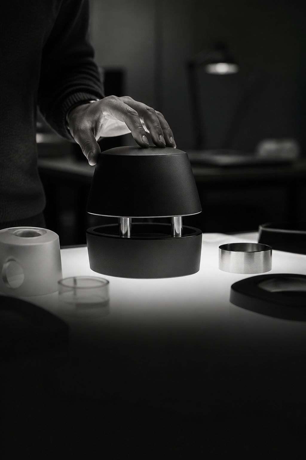 Designer refining a physical product prototype